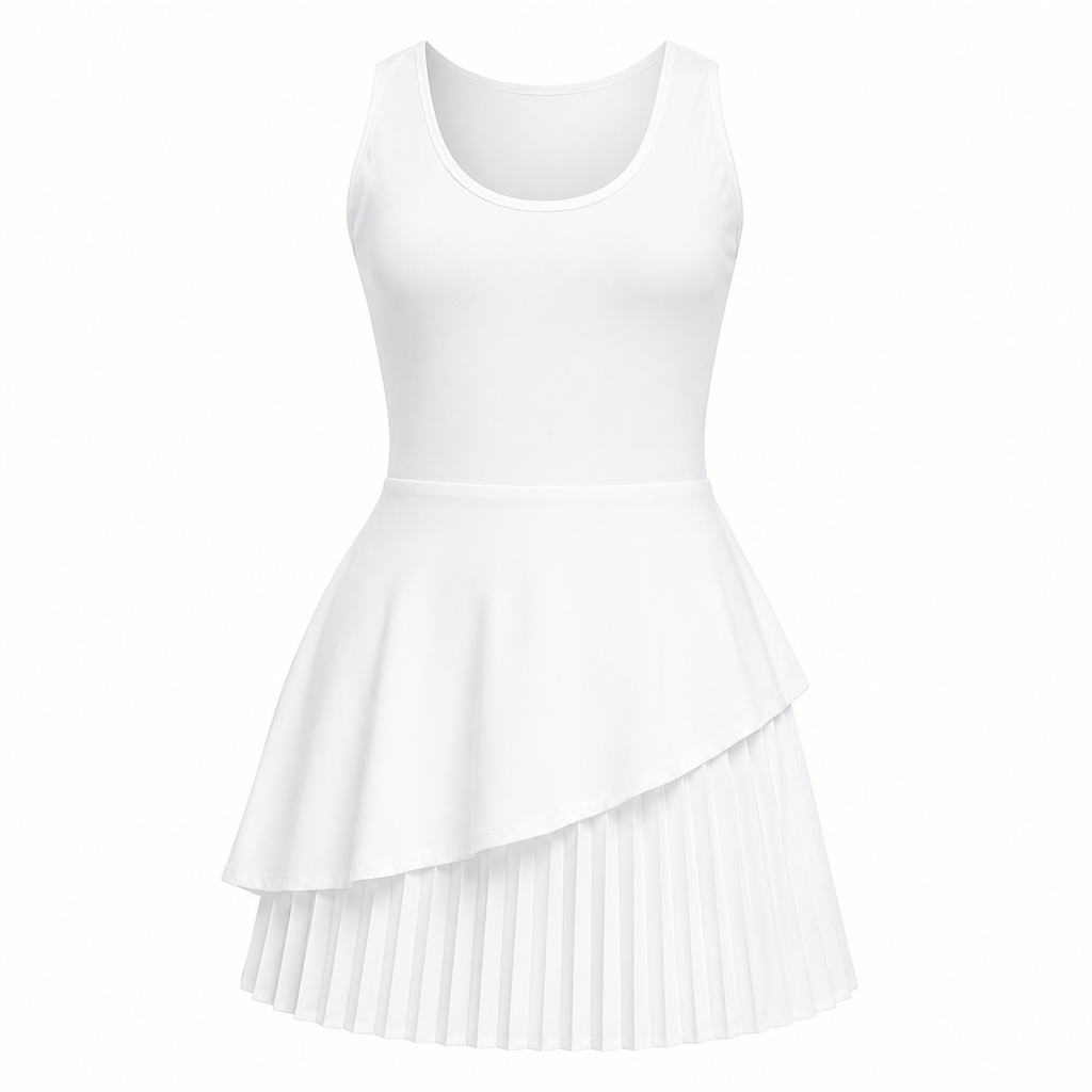 KORE Women's Asymmetric Pleated Performance Dress With Padded Bra