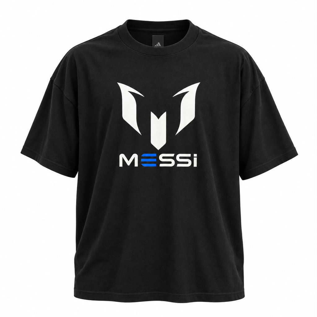 Lionel Messi Goat Signature Black Oversized Crewneck T-Shirt