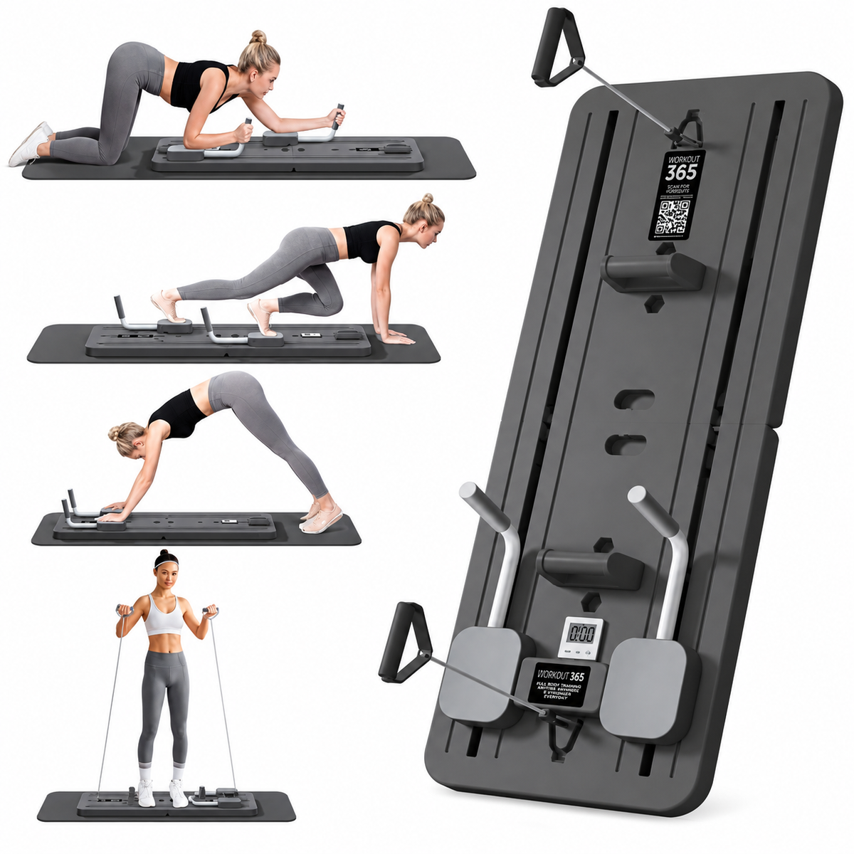 Multifunctional Foldable Pilates Refomer Board With Resistance Bands -Full Body Workout,Core Strengh