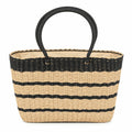 Coastal Stripe Women Straw Tote Bag With Top Handles