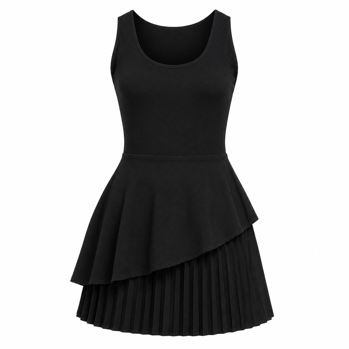 KORE Women's Asymmetric Pleated Performance Dress With Padded Bra