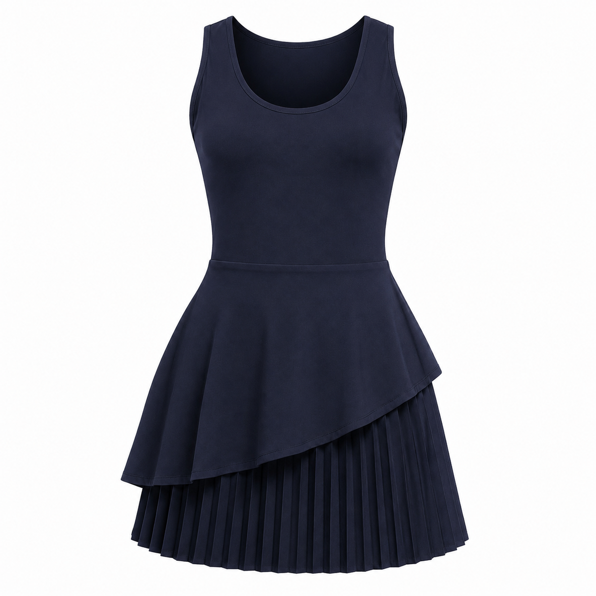 KORE Women's Asymmetric Pleated Performance Dress With Padded Bra