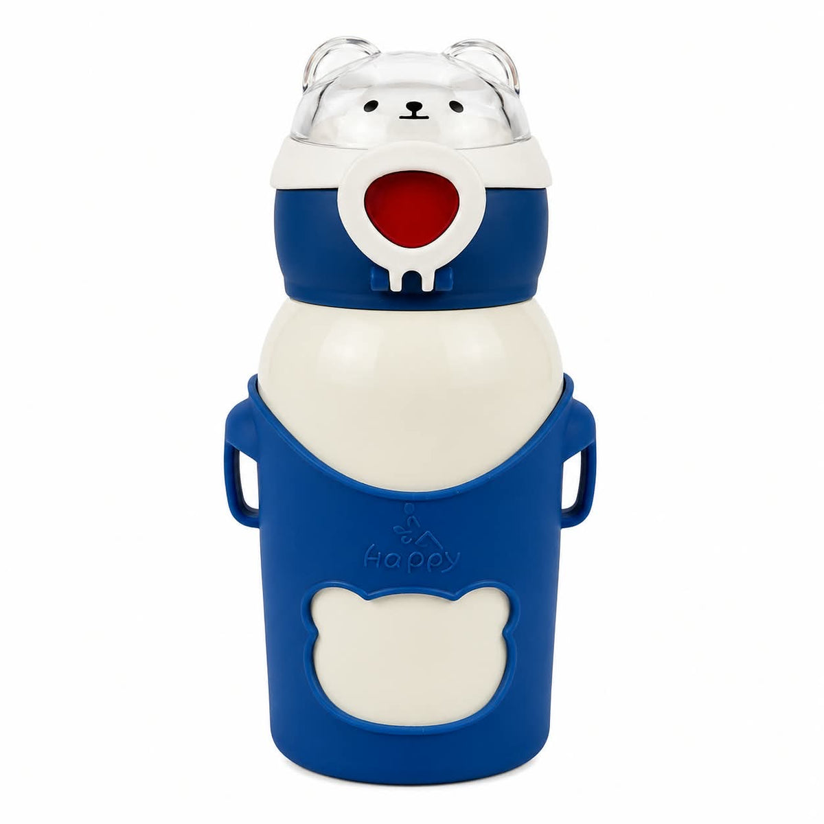 Insulated Kids 500ml Water Bottle -Cute Bear Straw Thermos