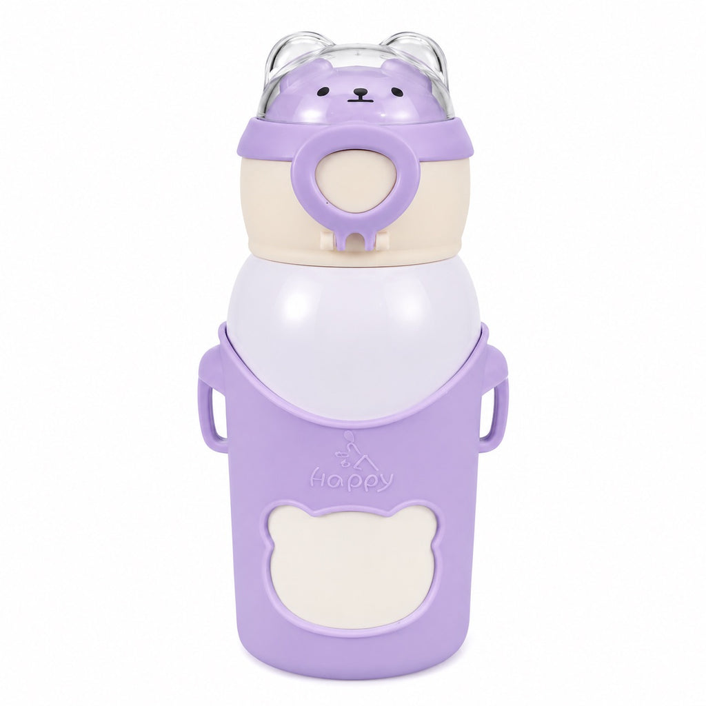 Insulated Kids 500ml Water Bottle -Cute Bear Straw Thermos