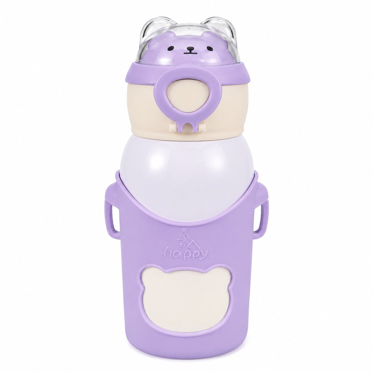 Insulated Kids 500ml Water Bottle -Cute Bear Straw Thermos