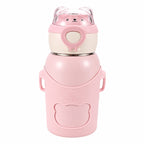 Insulated Kids 500ml Water Bottle -Cute Bear Straw Thermos