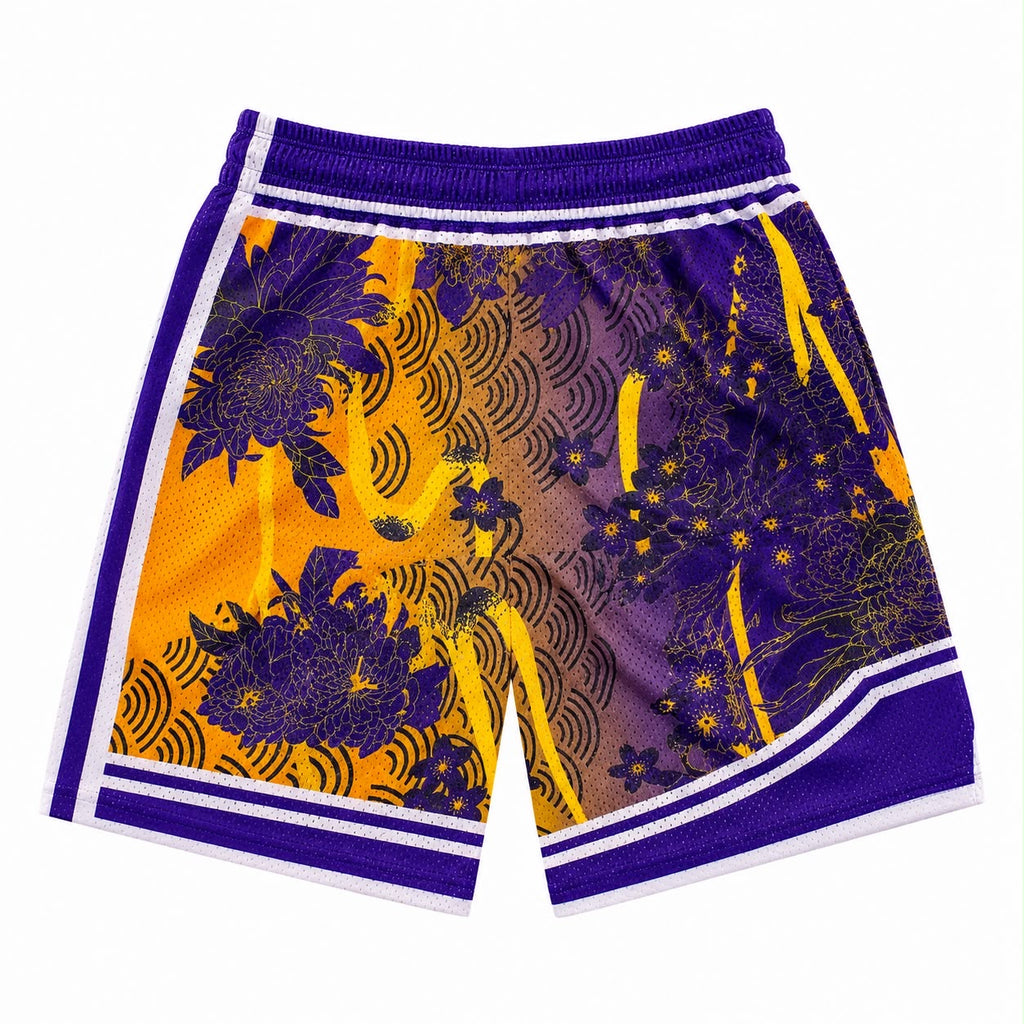 Los Angeles Basketball Purple & Gold Floral Mesh Short