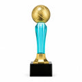 Gold Basketball Trophy with Blue Crystal Column (28cm)