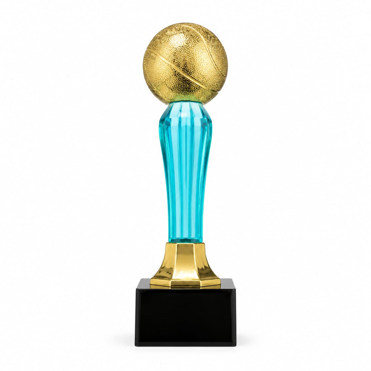 Gold Basketball Trophy with Blue Crystal Column (28cm)
