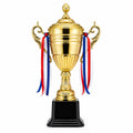 Premium Gold Trophy with Lid and Red, White & Blue Ribbons (40cm)