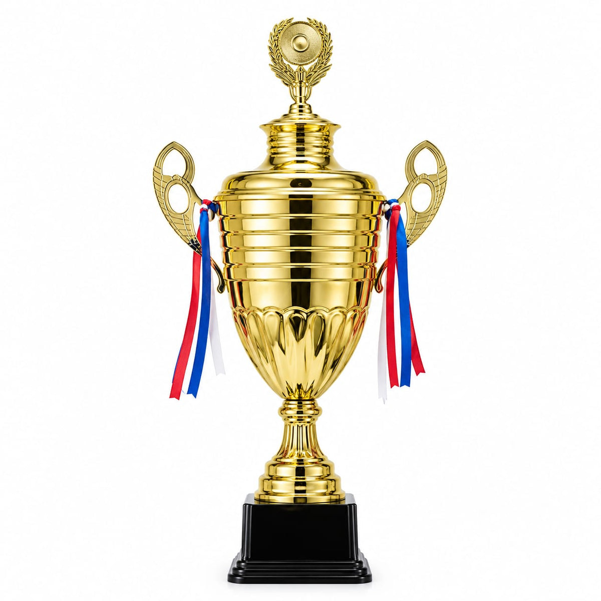 Gold Championship Trophy Cup with Red & Blue Ribbons (86CM)